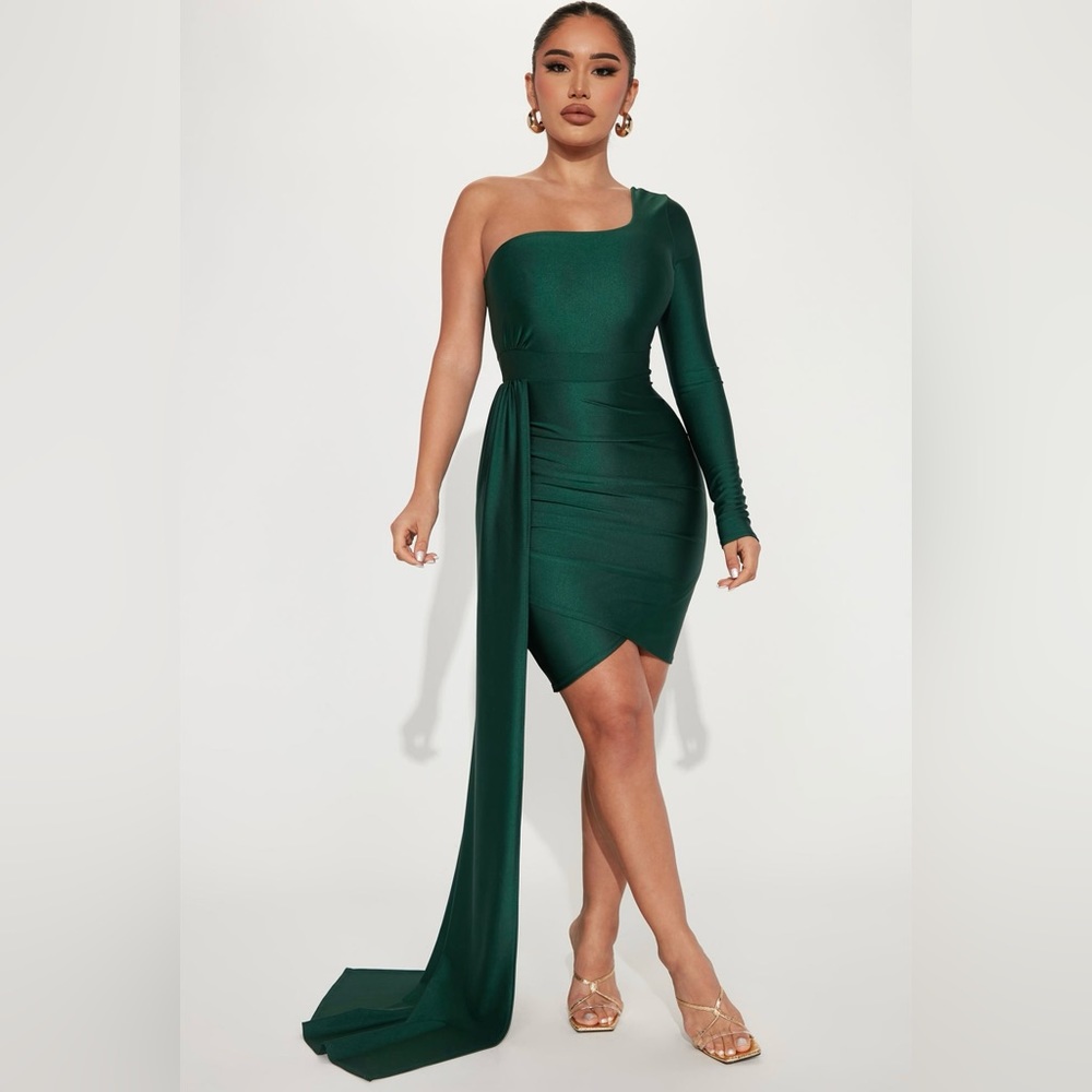 Waiting For Ur Love Mini/Formal One Shoulder Dress - Hunter - XL